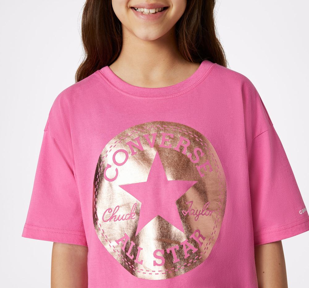 Camiseta Converse Chuck Taylor Patch Foil Boxy Criança Rosa 923085FIG